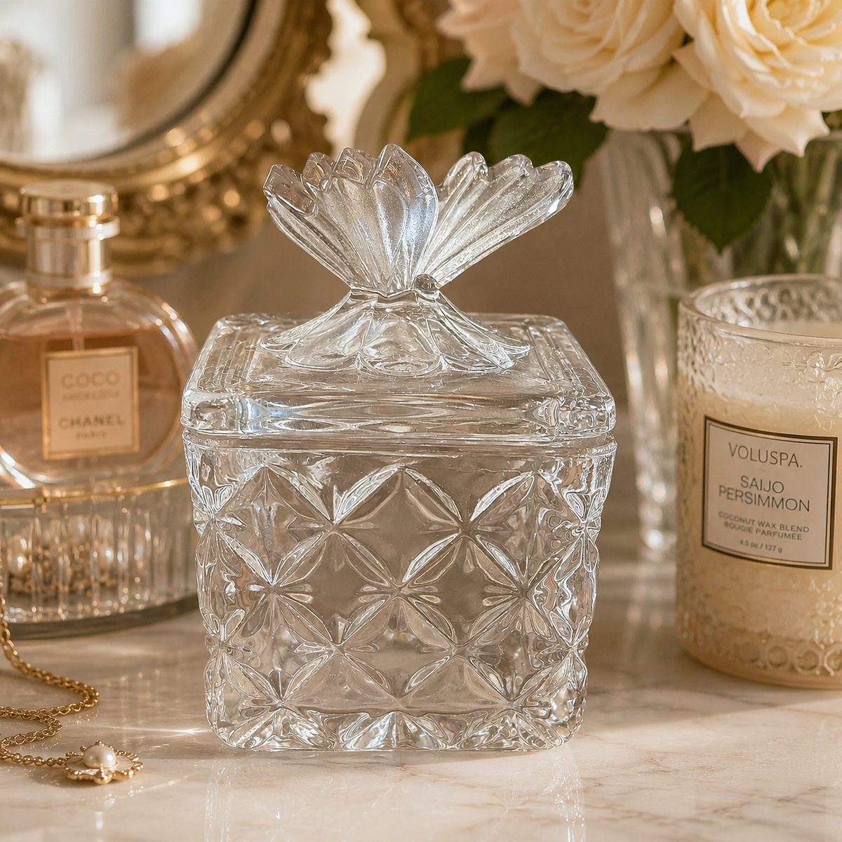 Vintage Butterfly Square Glass Jar