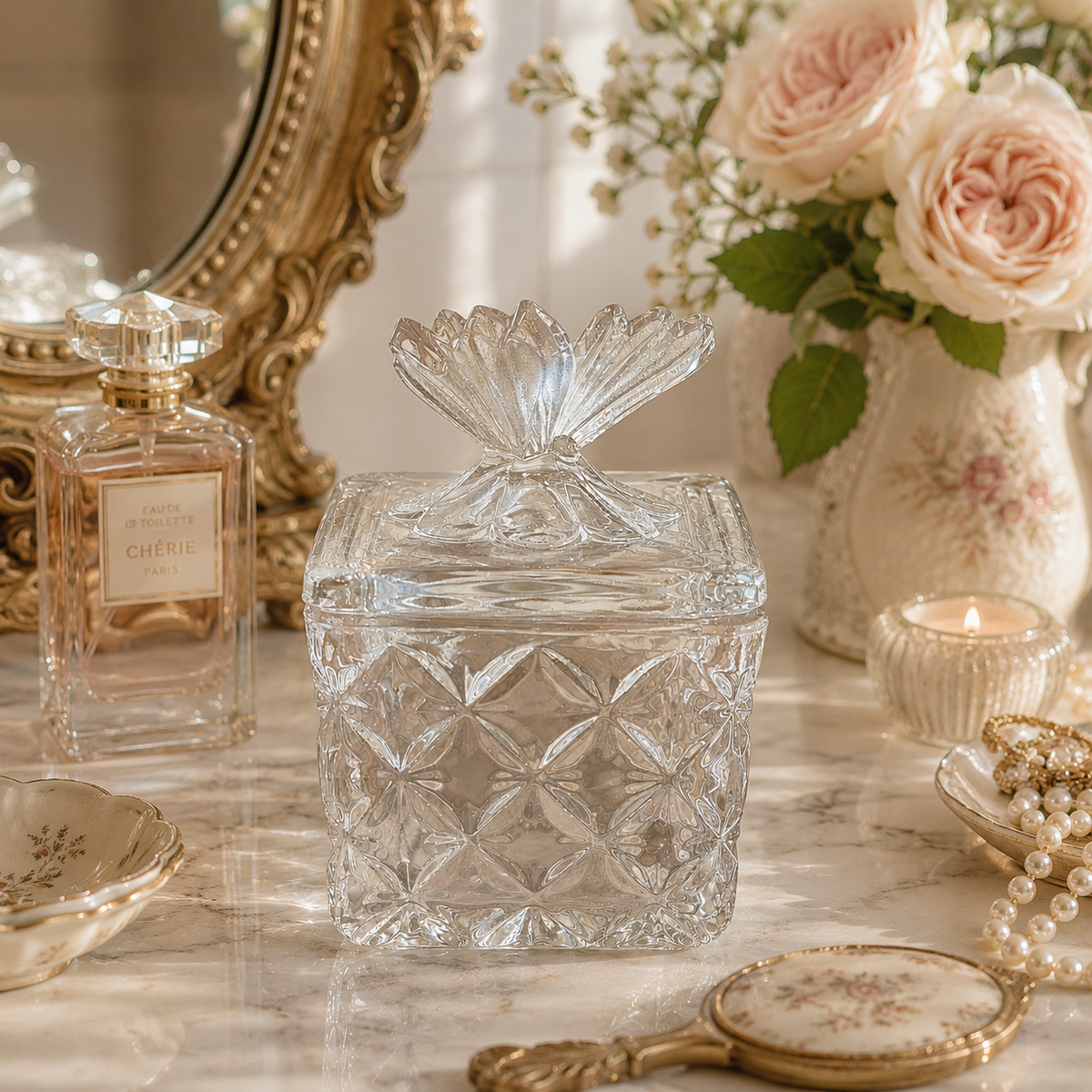 Vintage Butterfly Square Glass Jar