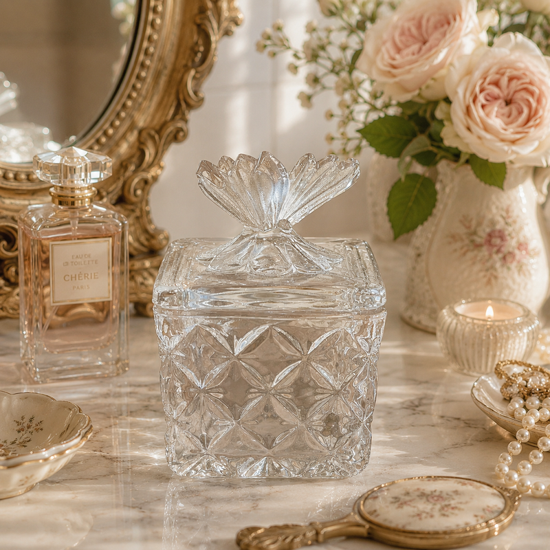 Vintage Butterfly Square Glass Jar