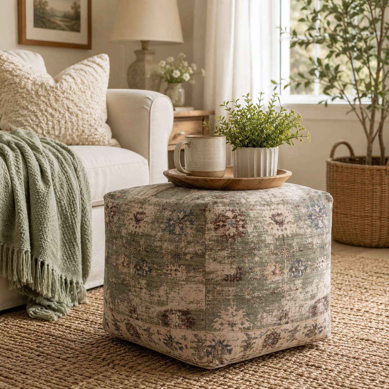 Vintage Floral Pouf Ottoman