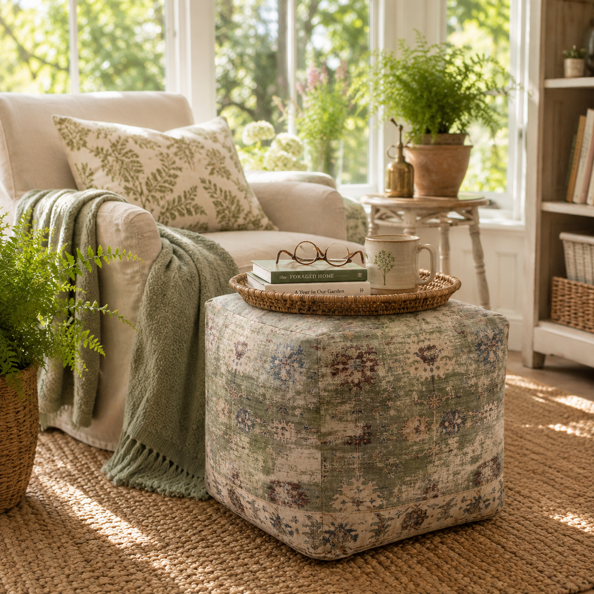 Vintage Floral Pouf Ottoman