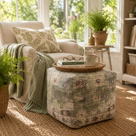 Vintage Floral Pouf Ottoman