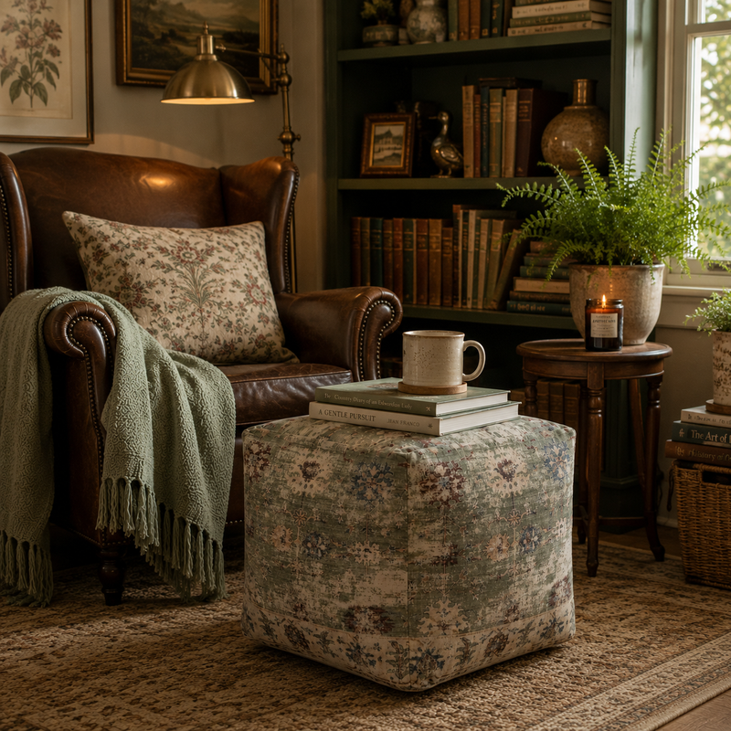 Vintage Floral Pouf Ottoman