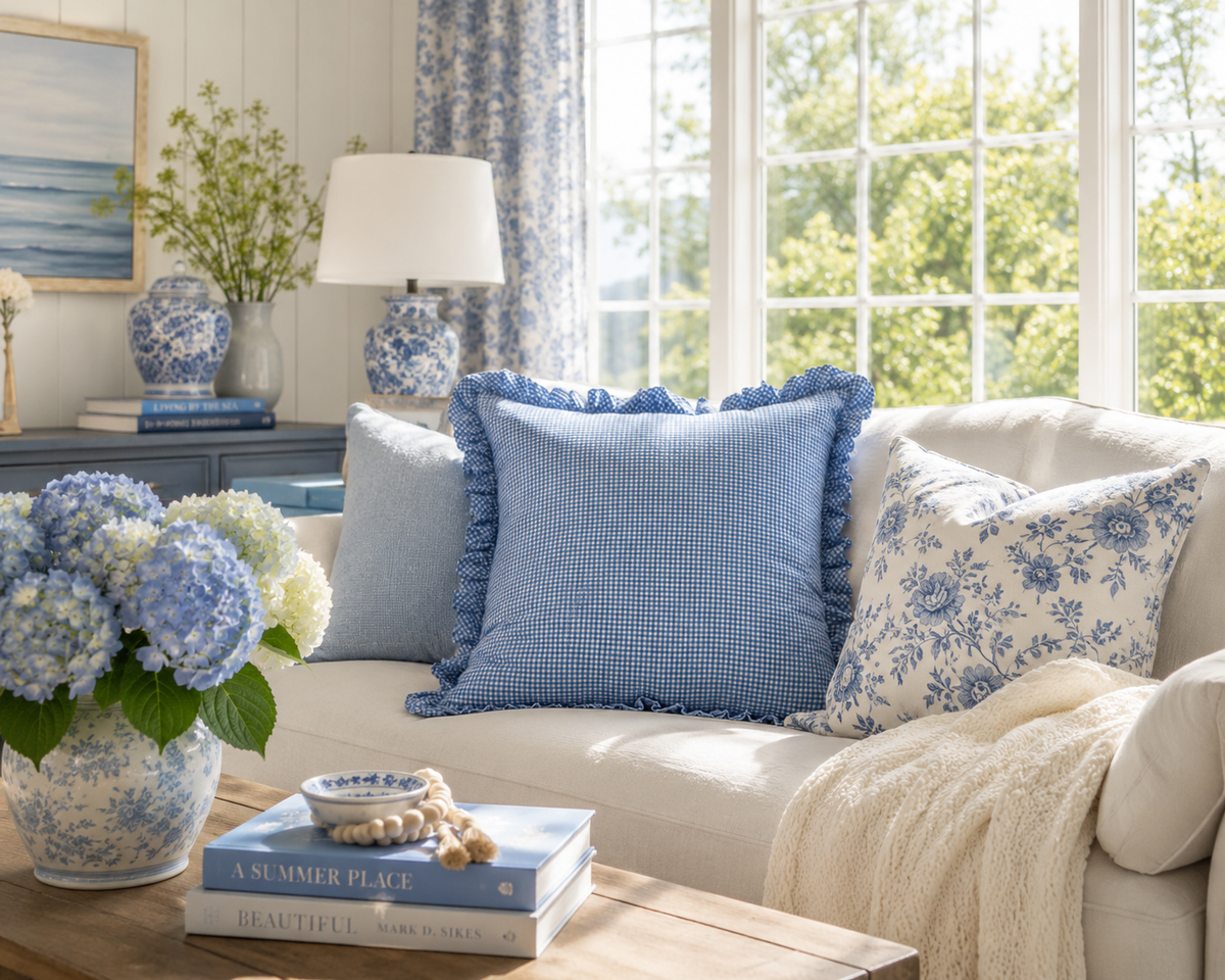 Blue Micro Gingham Pillow