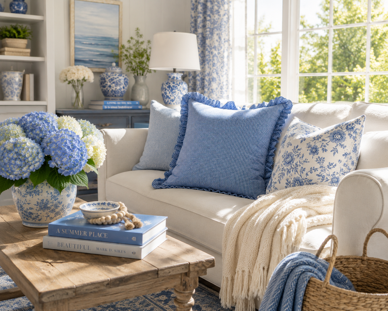 Blue Micro Gingham Pillow