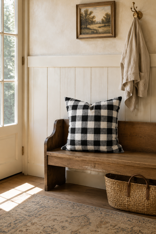 Black and White Woven Buffalo Plaid Pillow Cover