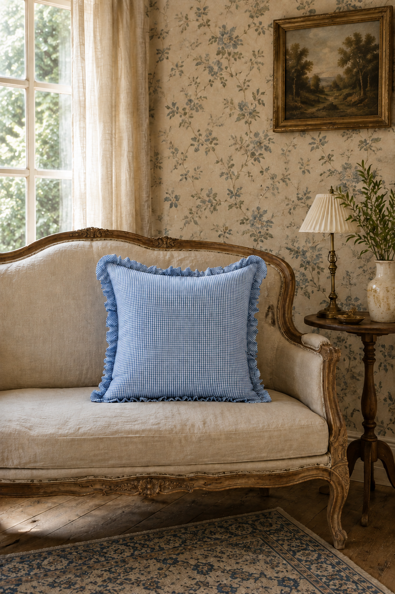 Blue Micro Gingham Pillow