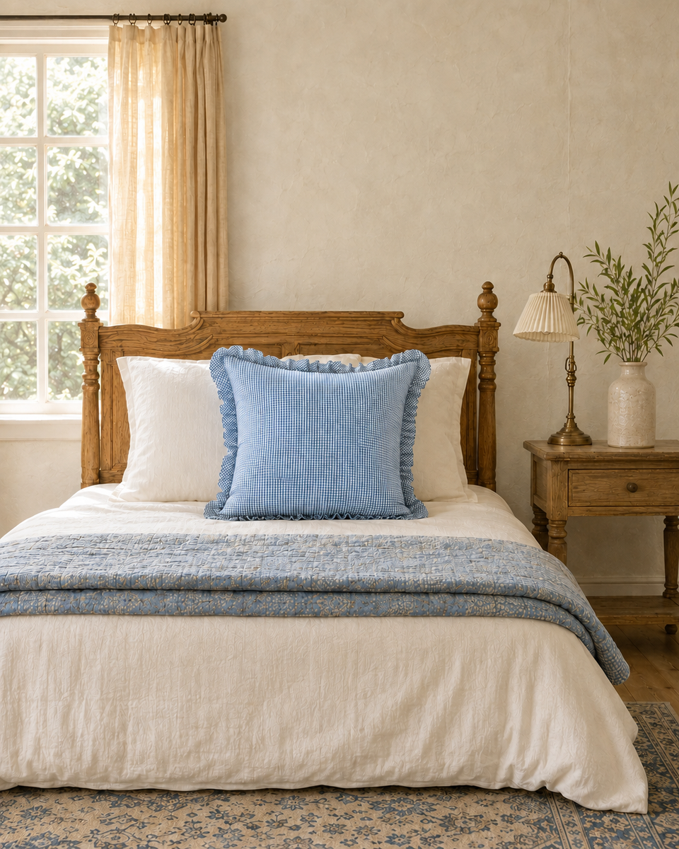 Blue Micro Gingham Pillow