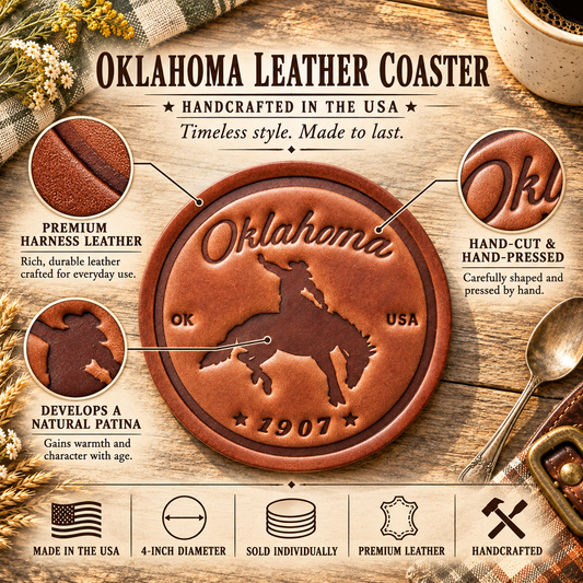 Oklahoma Bronco Leather Coaster