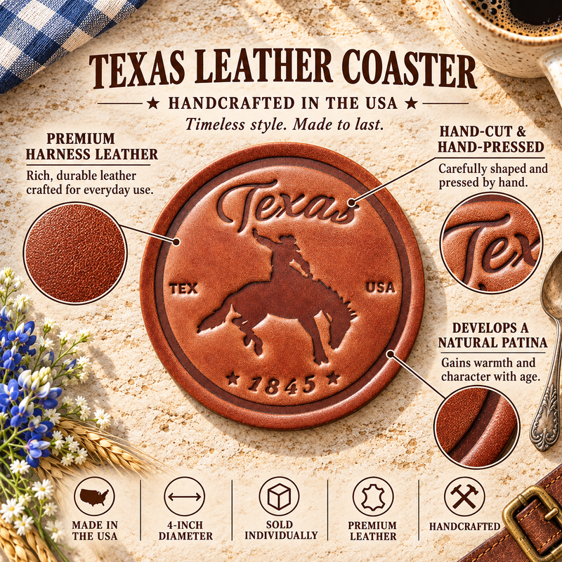 Texas Bronco Leather Coaster