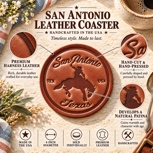 San Antonio Texas Bronco Leather Coaster