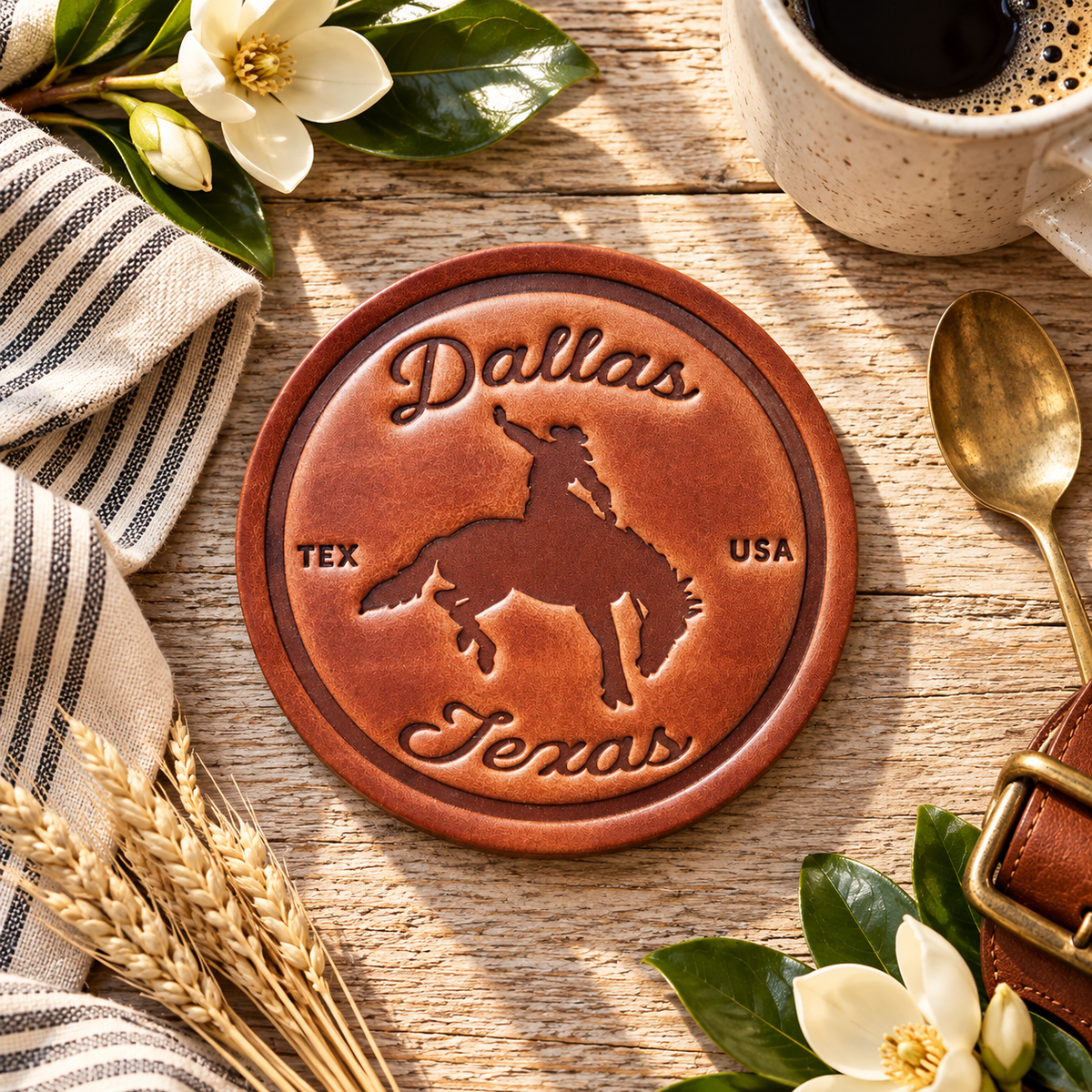 Dallas Texas Bronco Leather Coaster