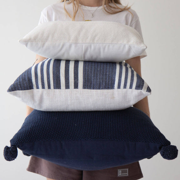 Close-up cottage coastal blue pillow covers
