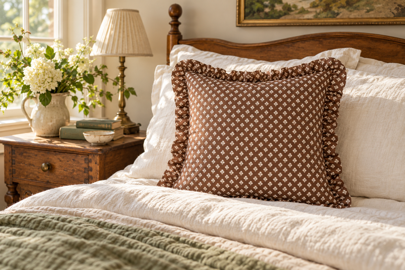 Constance Chocolate Ruffled Throw Pillow
