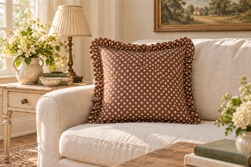 Constance Chocolate Ruffled Throw Pillow