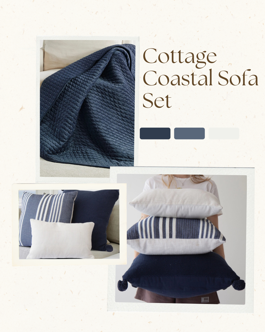 Cottage style coastal blue sofa set