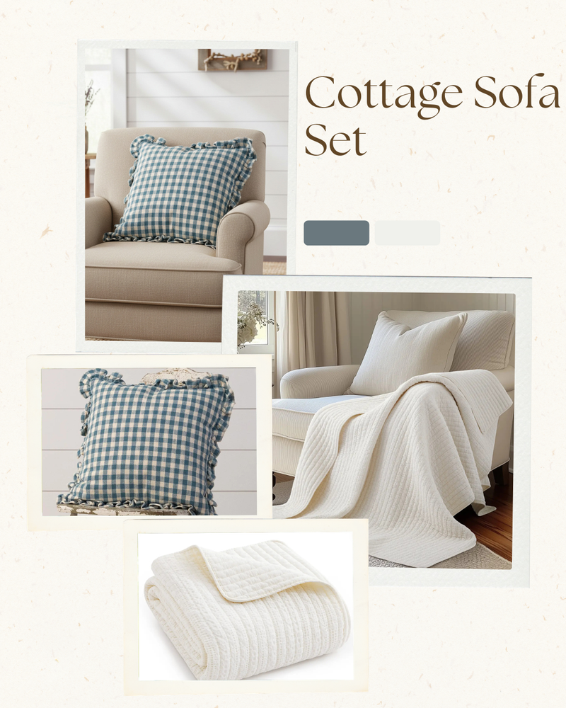 Cottage Blue and Cream Pillow Set – Farmhouse Style Comfort