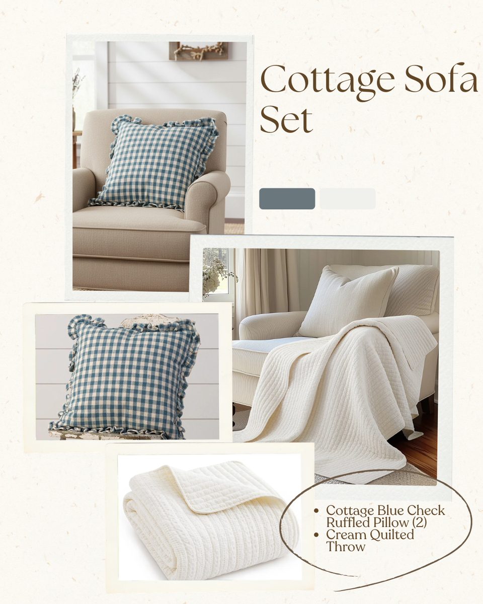 Cottage Blue and Cream Pillow Set – Farmhouse Style Comfort