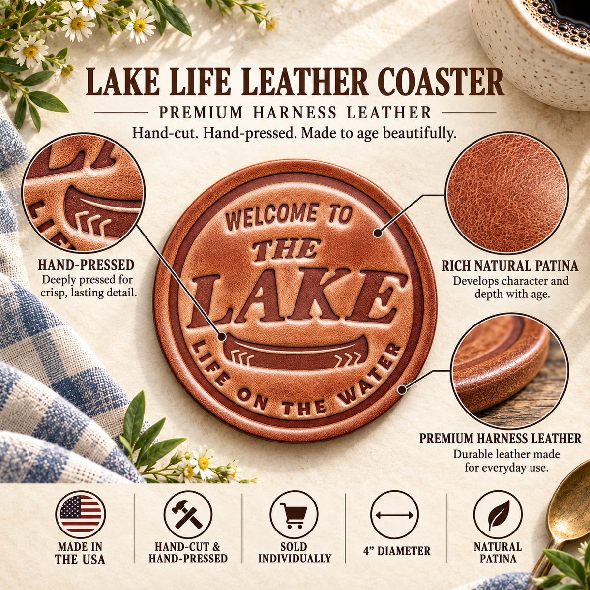 Lake Leather Coaster