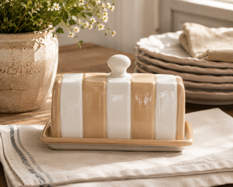 Farmhouse Striped Butter Dish