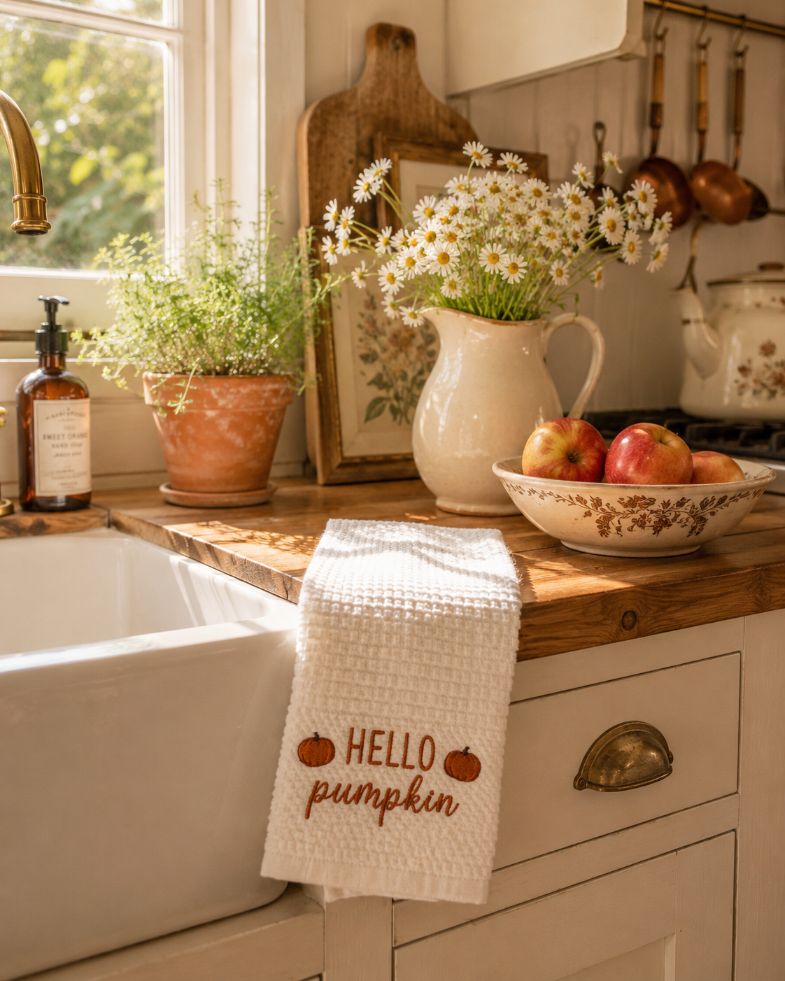Hello Pumpkin Embroidered Hand Towel