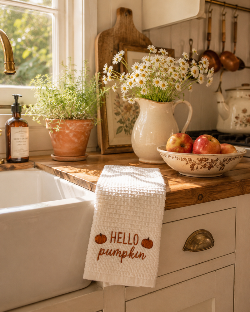 Hello Pumpkin Embroidered Hand Towel