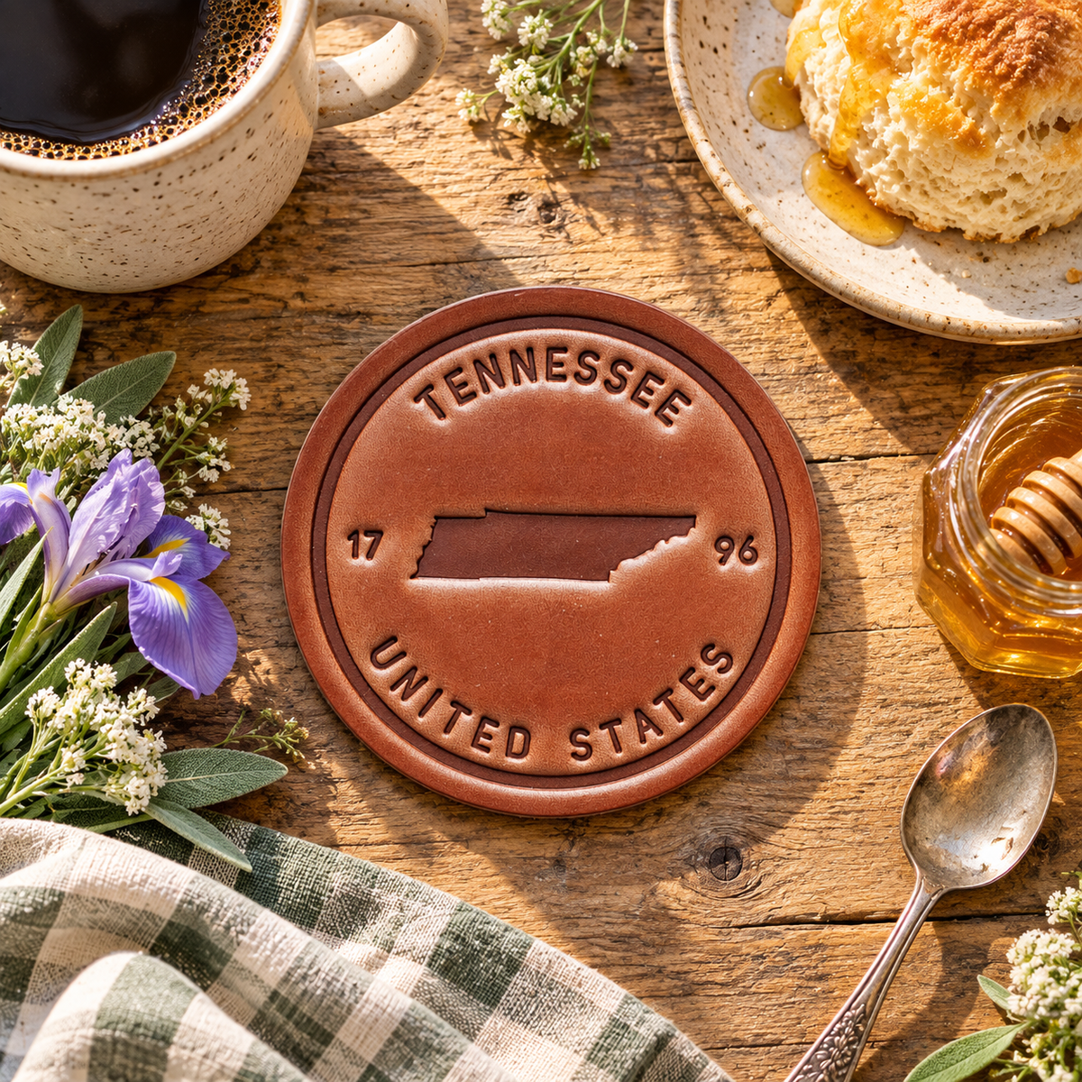 Tennessee State Silhouette Leather Coaster