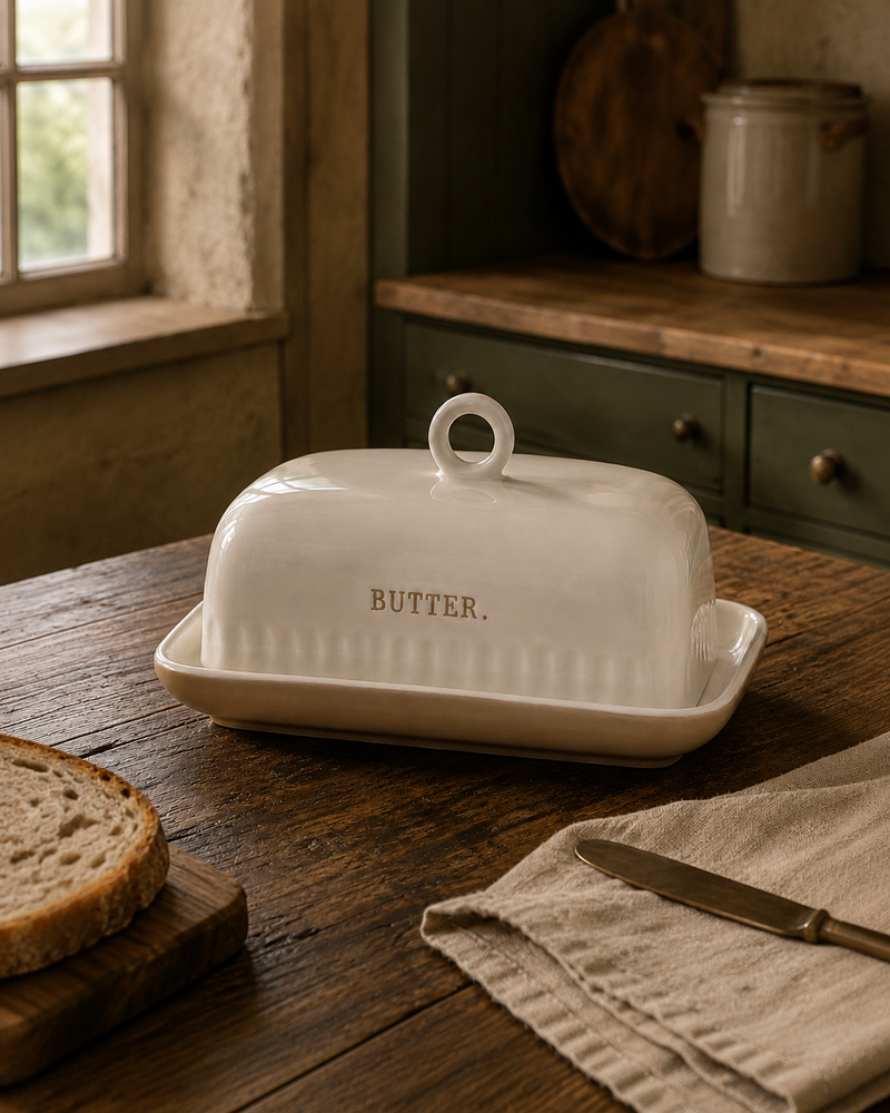 Heirloom Cream Ceramic Butter Dish