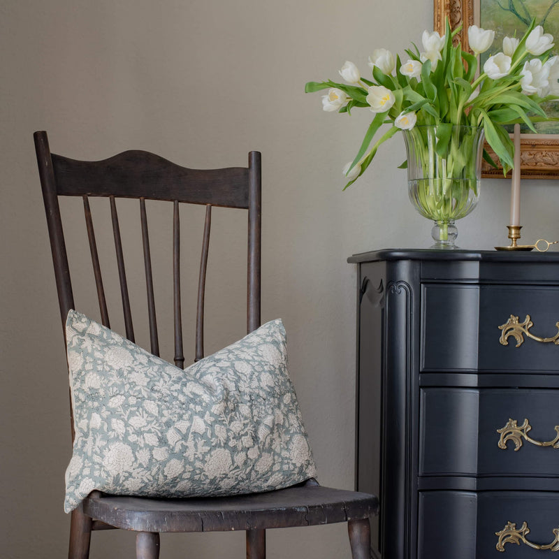 Chloe Floral Block Printed Lumbar Pillow Cover