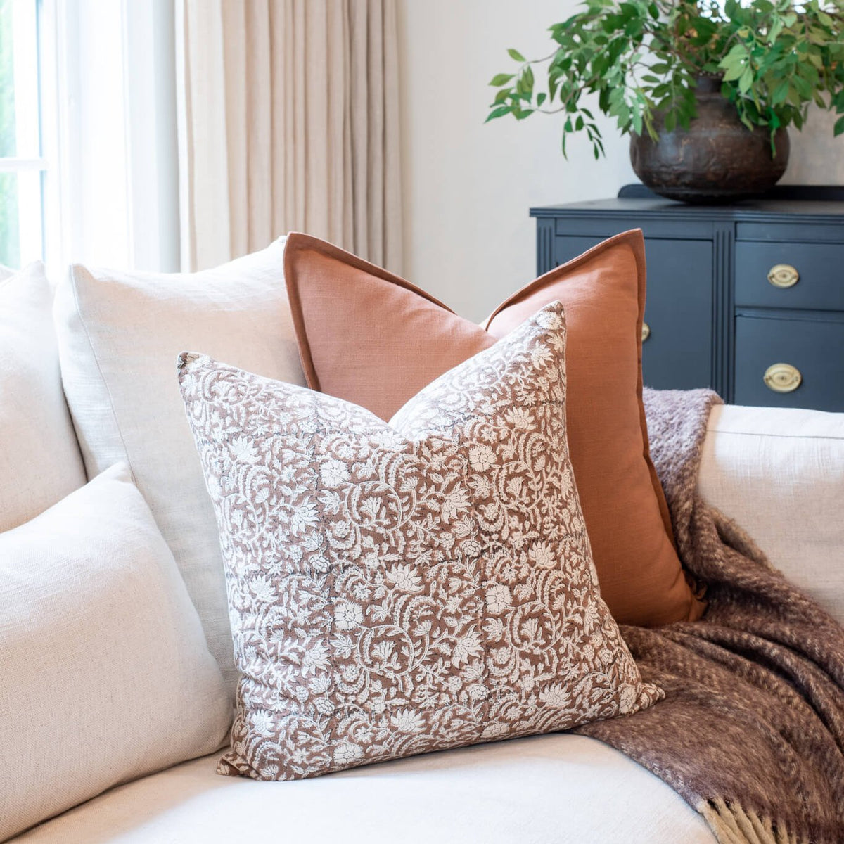 Nina Floral Block Printed Pillow Cover