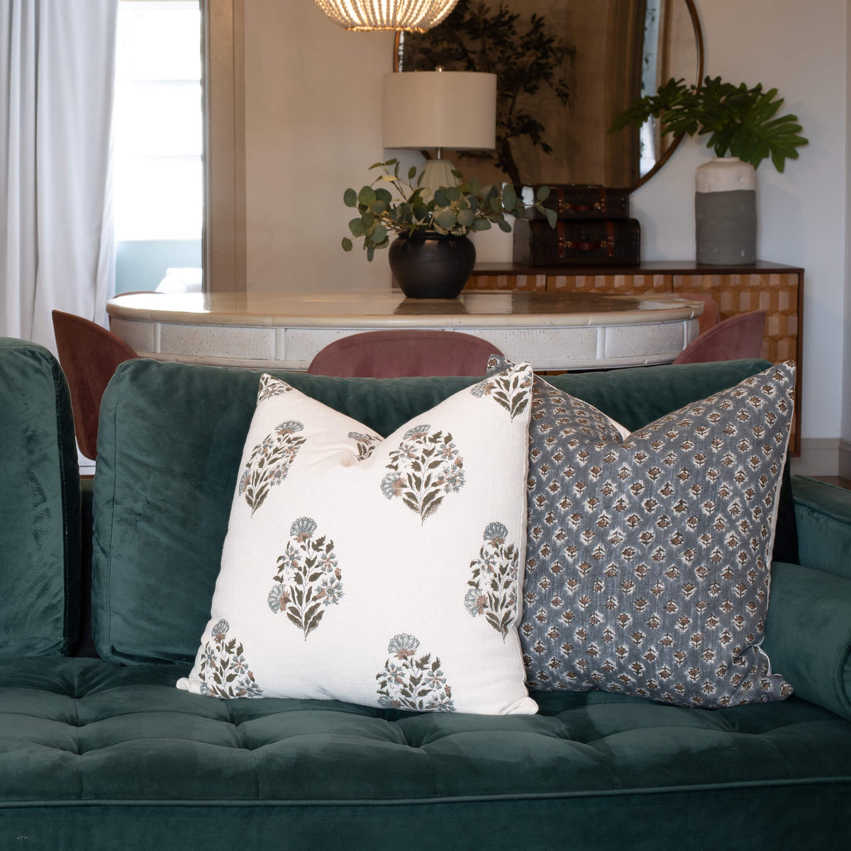 Aster Floral Block Printed Pillow Cover