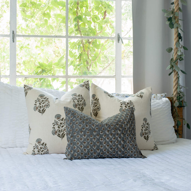 Aster Floral Block Printed Pillow Cover | Lumbar