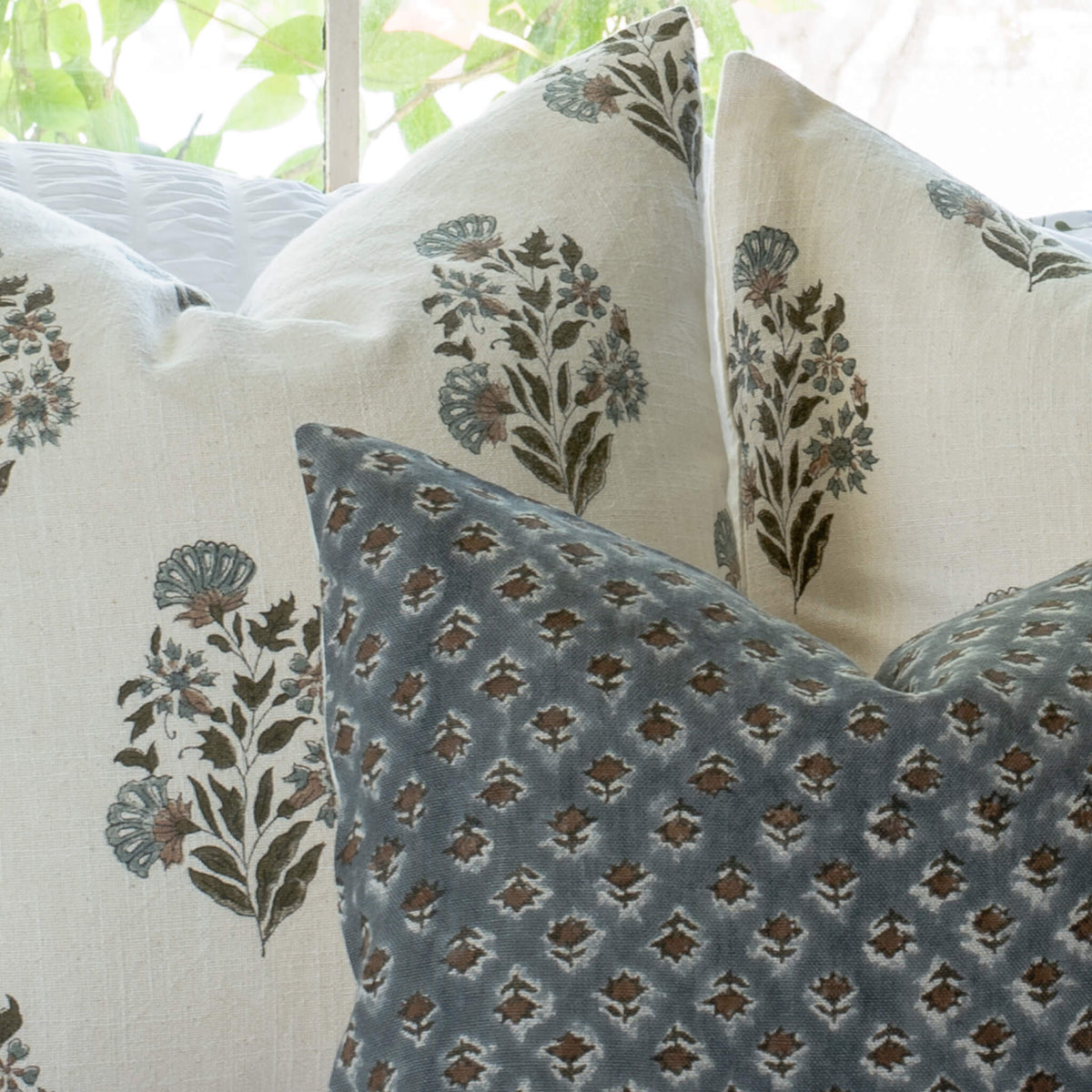 Aster Floral Block Printed Pillow Cover | Lumbar