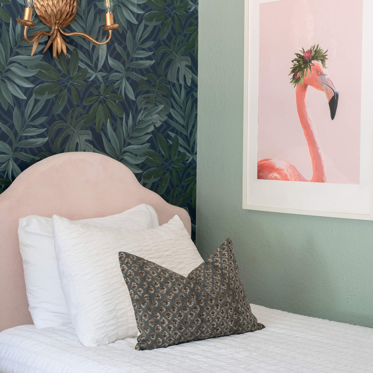 Aster Floral Block Printed Pillow Cover | Lumbar