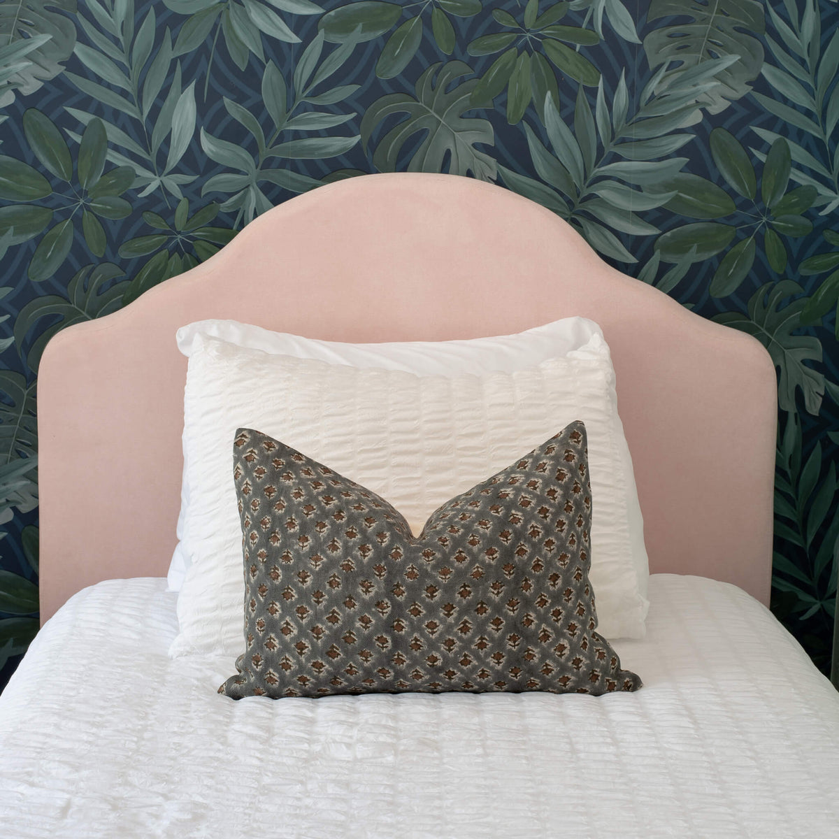 Aster Floral Block Printed Pillow Cover | Lumbar