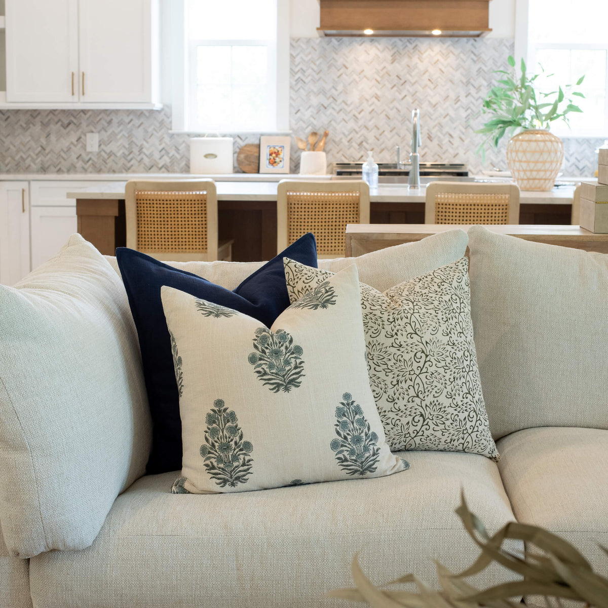 Azure Floral Block Printed Pillow Cover