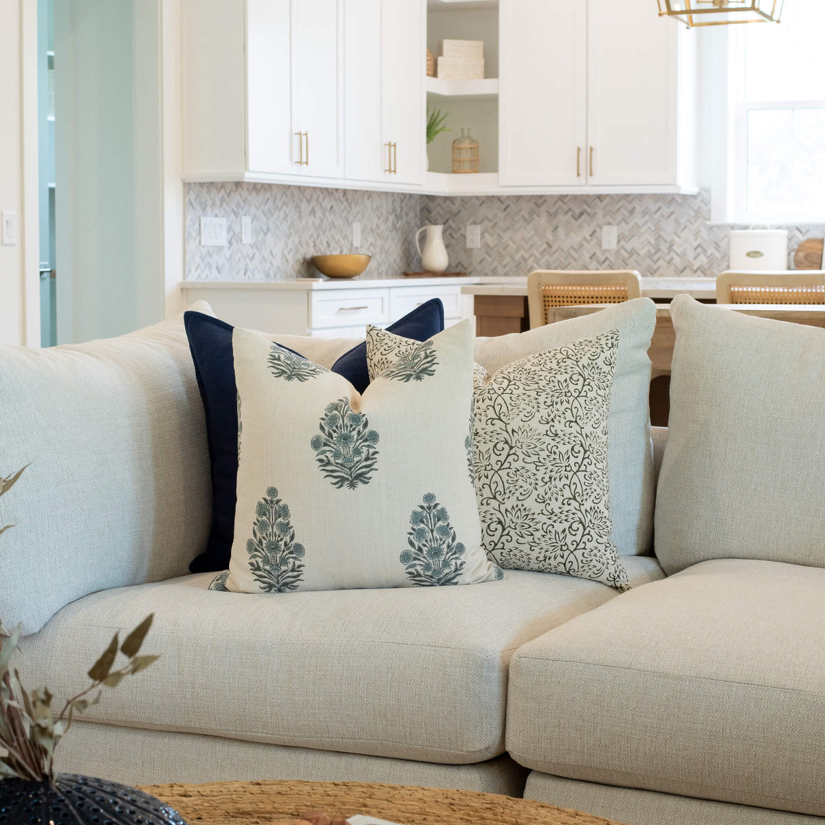 Azure Floral Block Printed Pillow Cover
