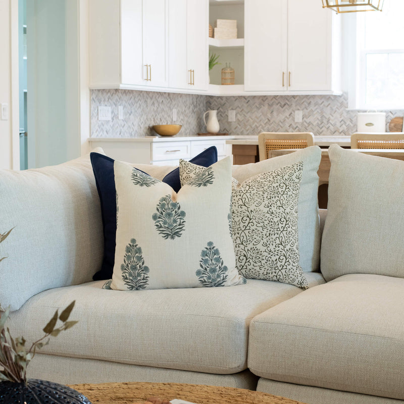 Azure Floral Block Printed Pillow Cover