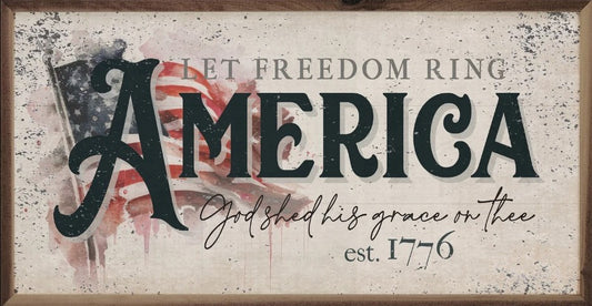 Close up Let Freedom Ring flag wall art rustic style