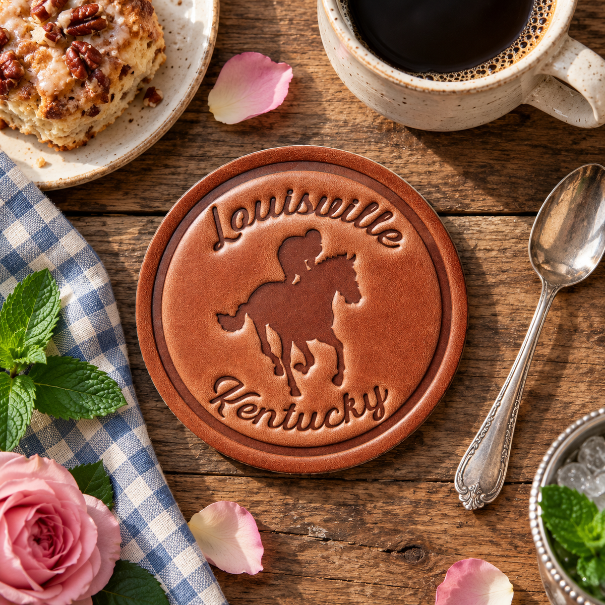 Louisville Kentucky Racehorse Leather Coaster