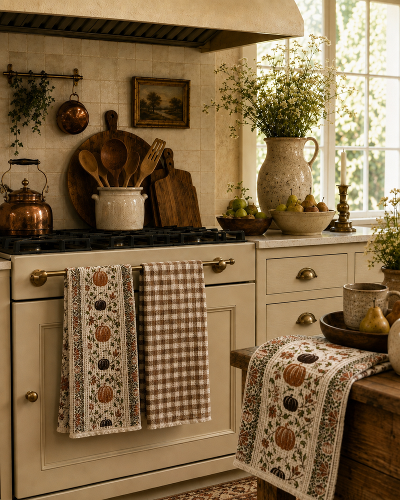 Farmhouse Pumpkin Vine Towels - Set of 3