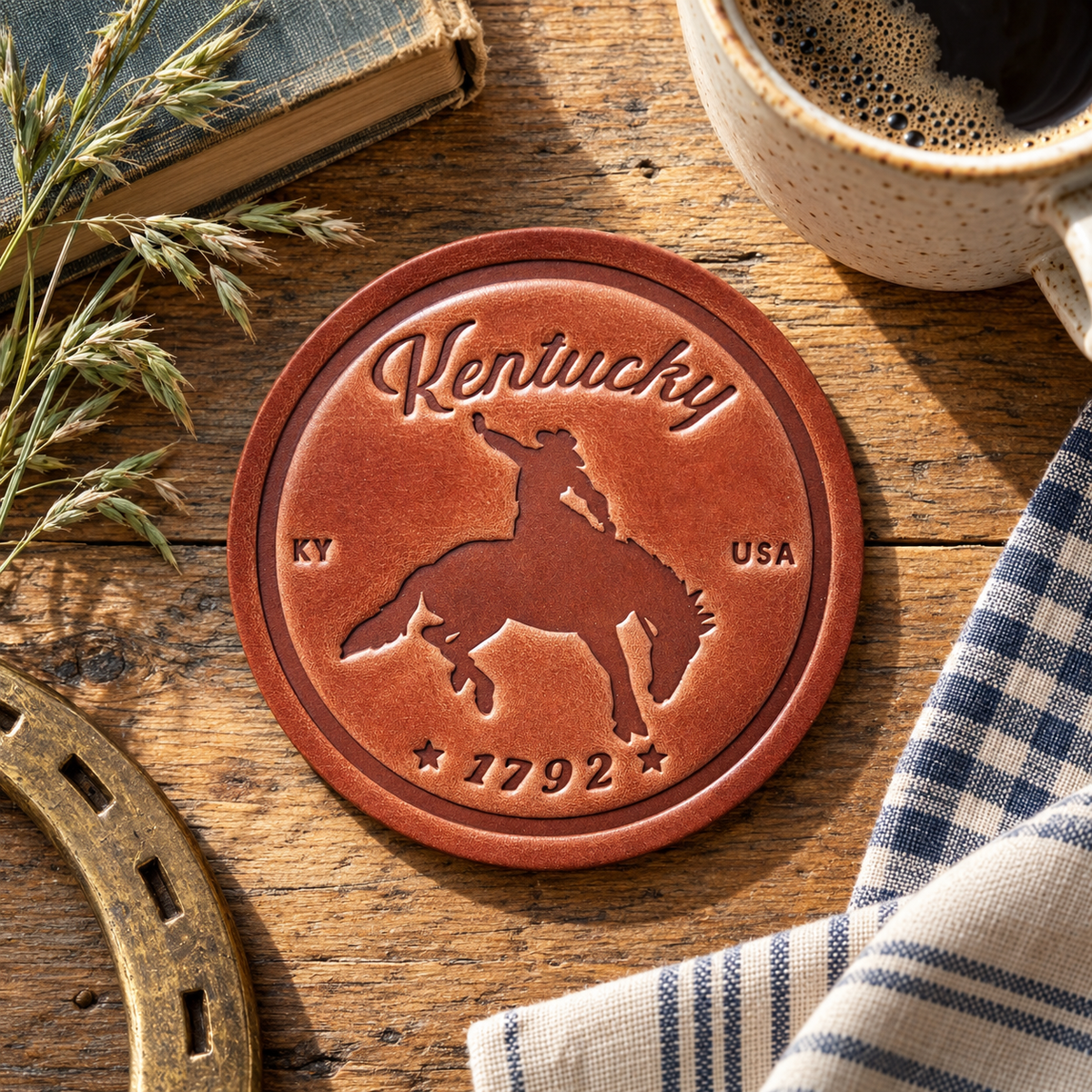 Kentucky Bronco Leather Coaster