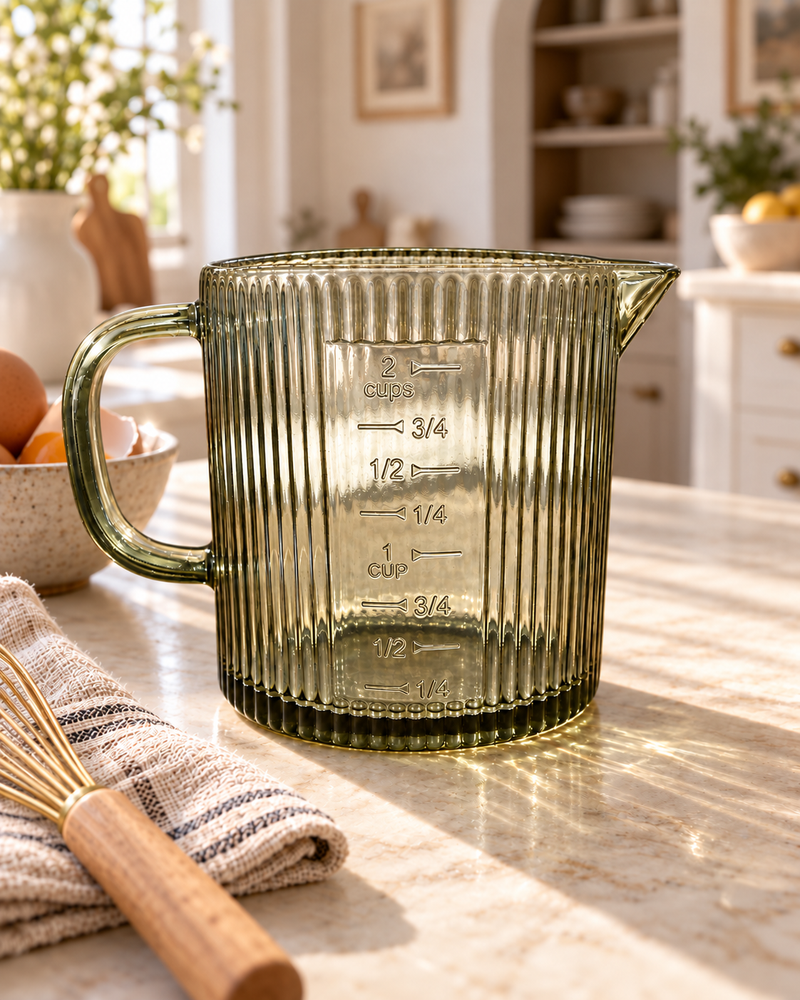Green Ribbed Glass Measuring Cup | 16oz