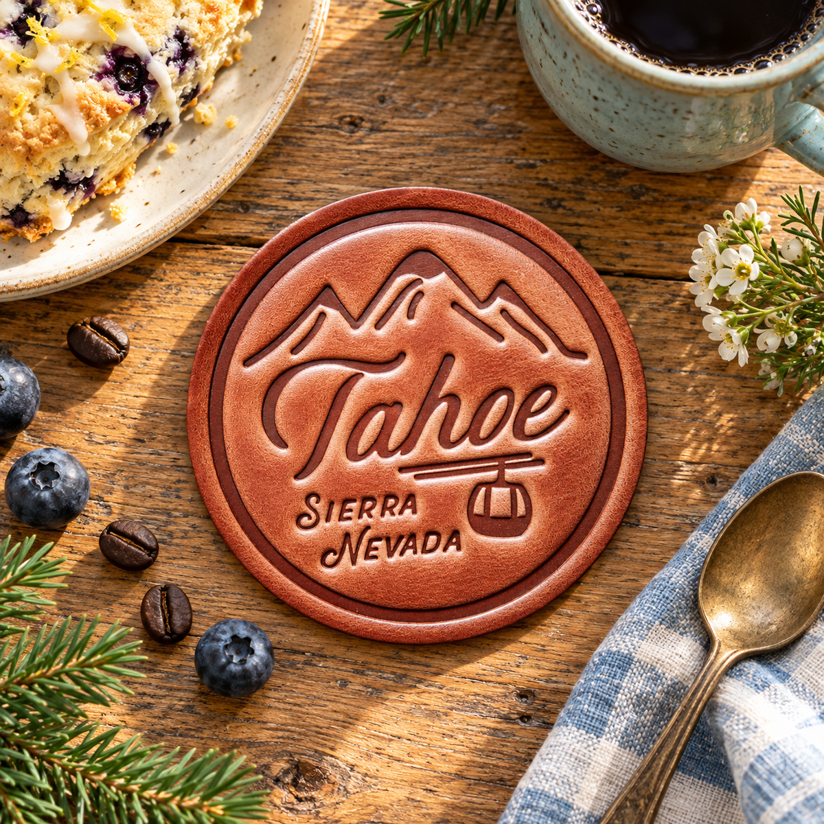 Tahoe Sierra Nevada Leather Coaster