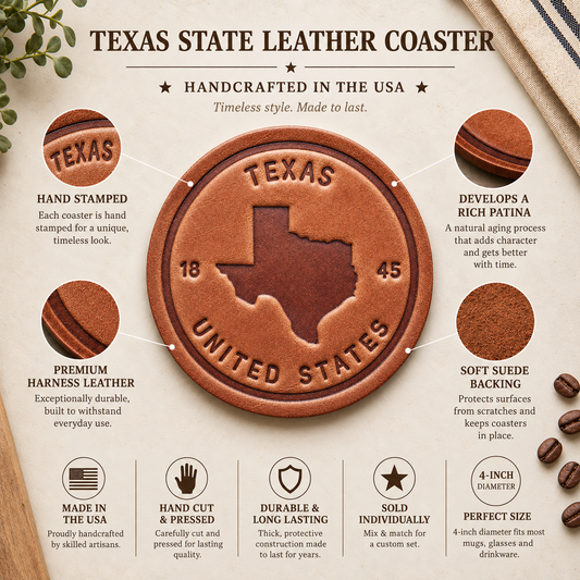Texas State Silhouette Leather Coaster