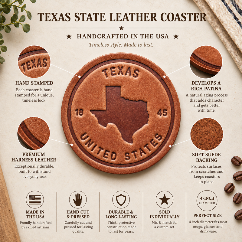 Texas State Silhouette Leather Coaster