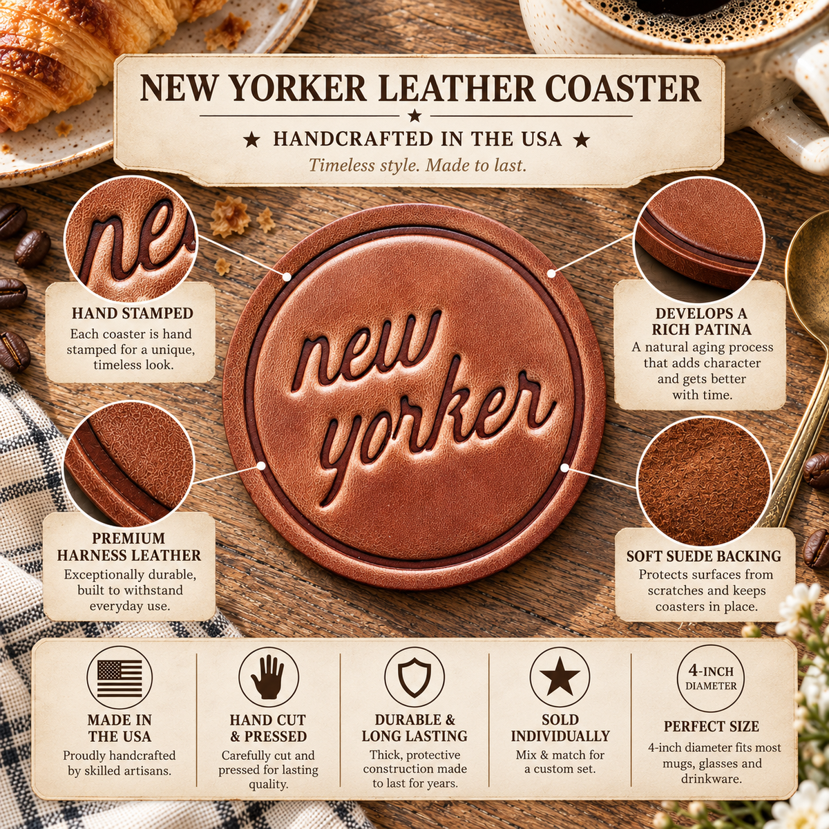 New Yorker Leather Coaster
