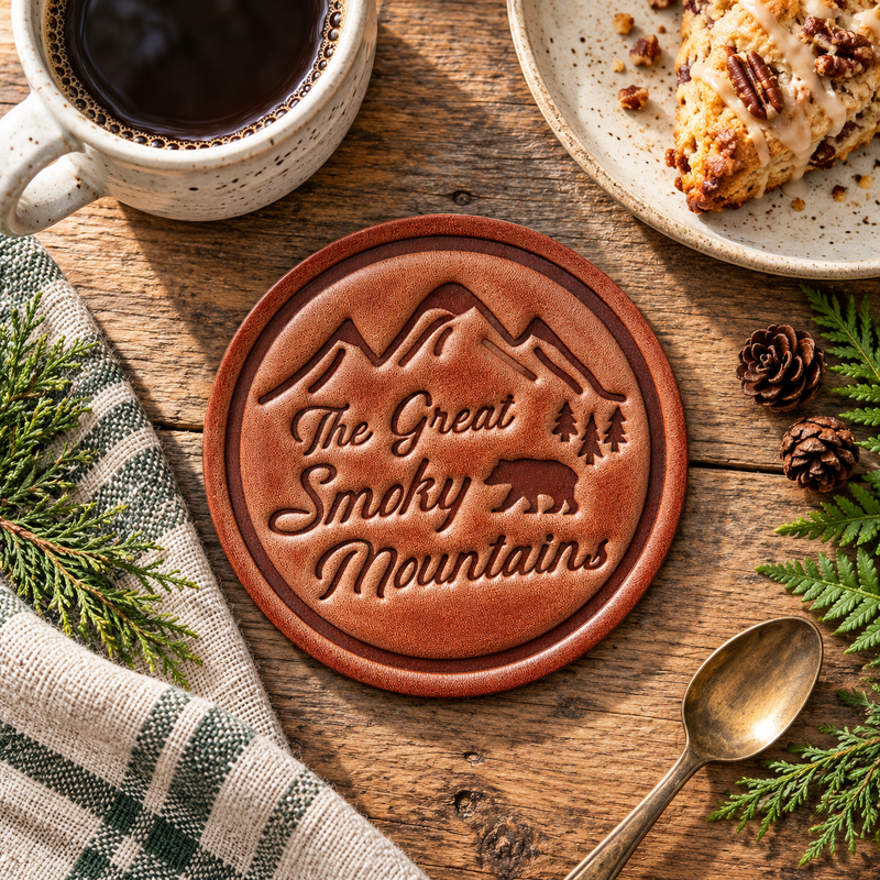 Great Smoky Mountains Leather Coaster