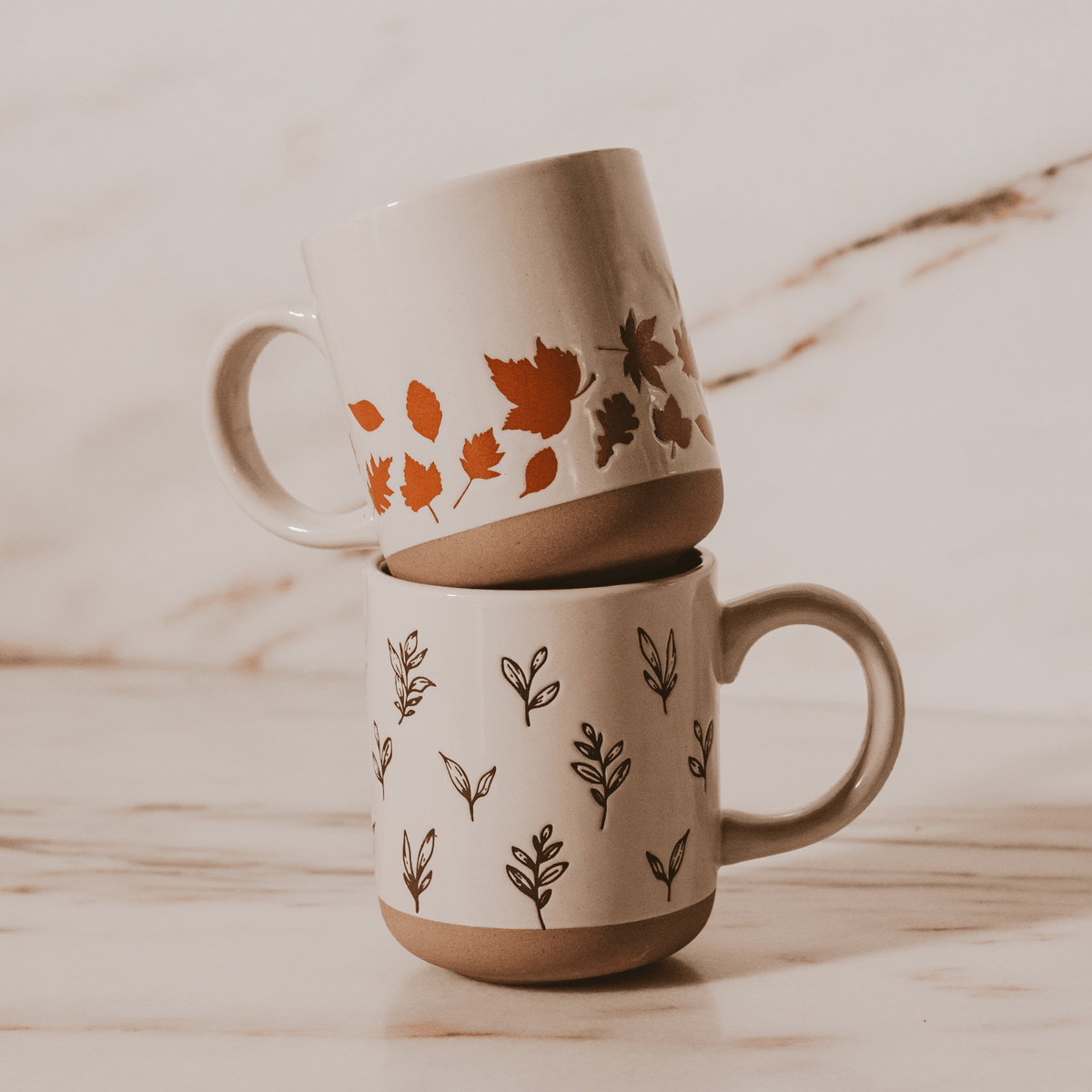 Orange Leaves Cream Stoneware Coffee Mug
