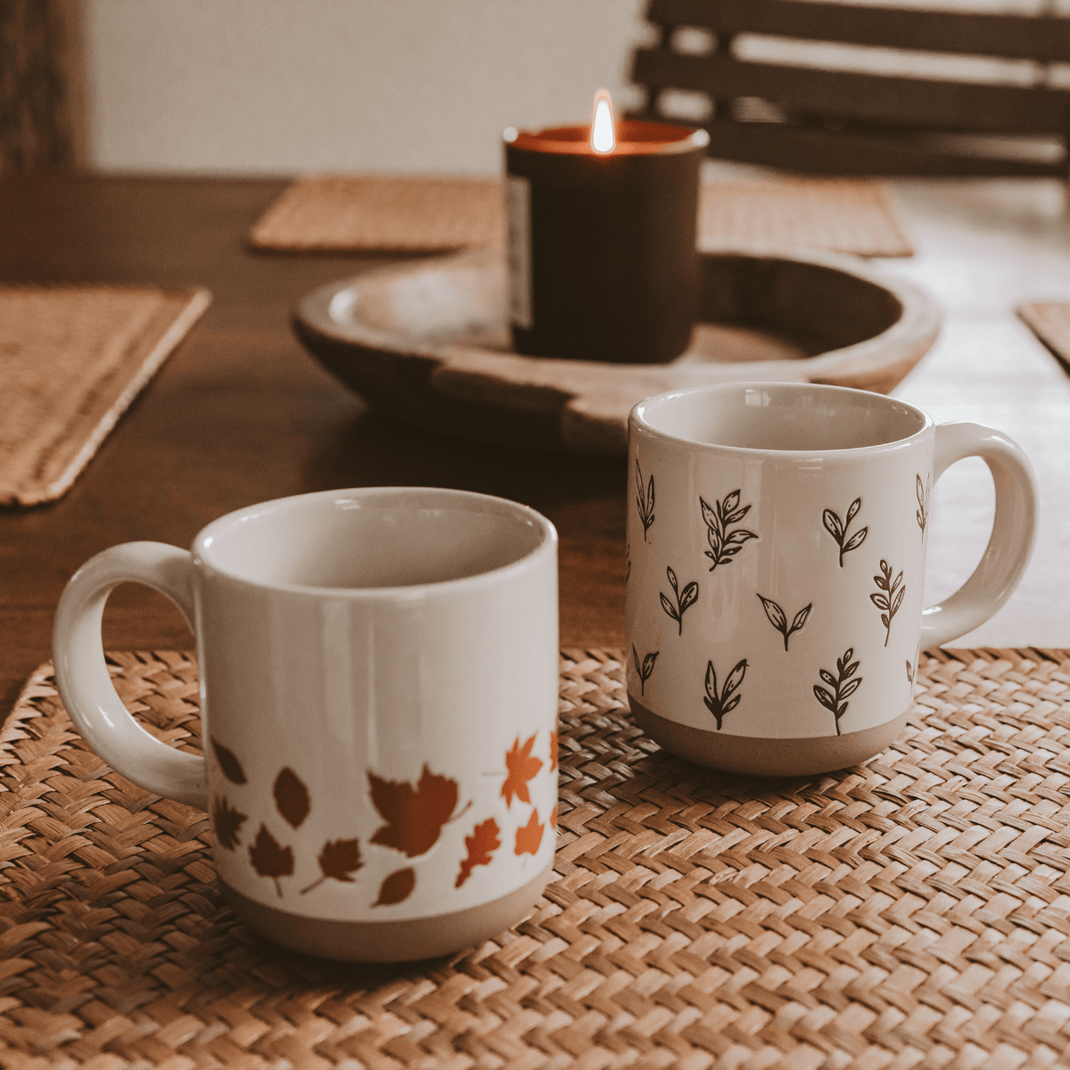 Orange Leaves Cream Stoneware Coffee Mug